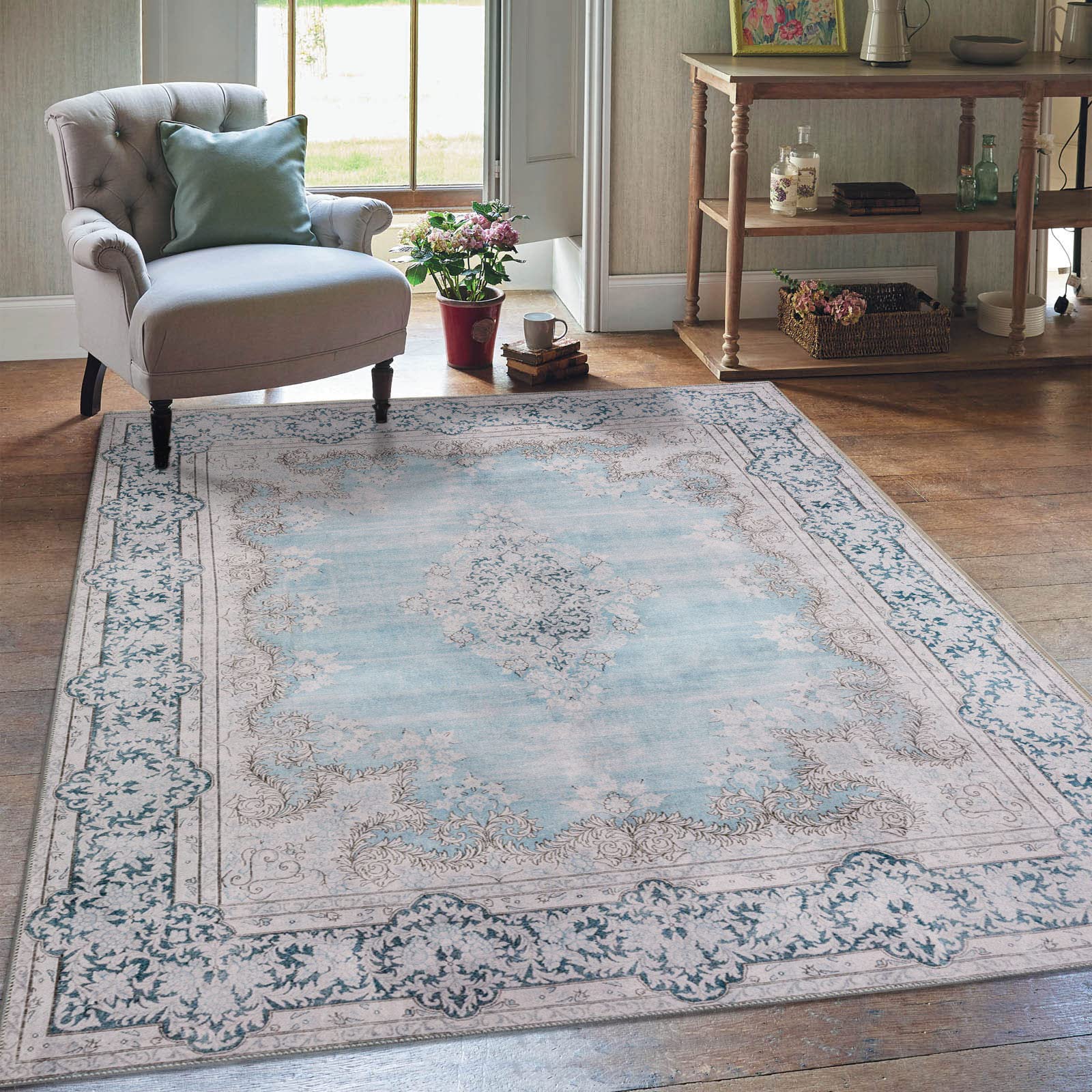 オックスフォードブルー Emily 5 x 7 Rug, Traditional Persian Rug with